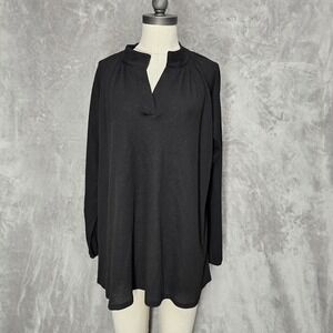 Heimish USA Black Ribbed V-Neck Tunic Top Plus Sz 3X Stretchy Basic Minimal